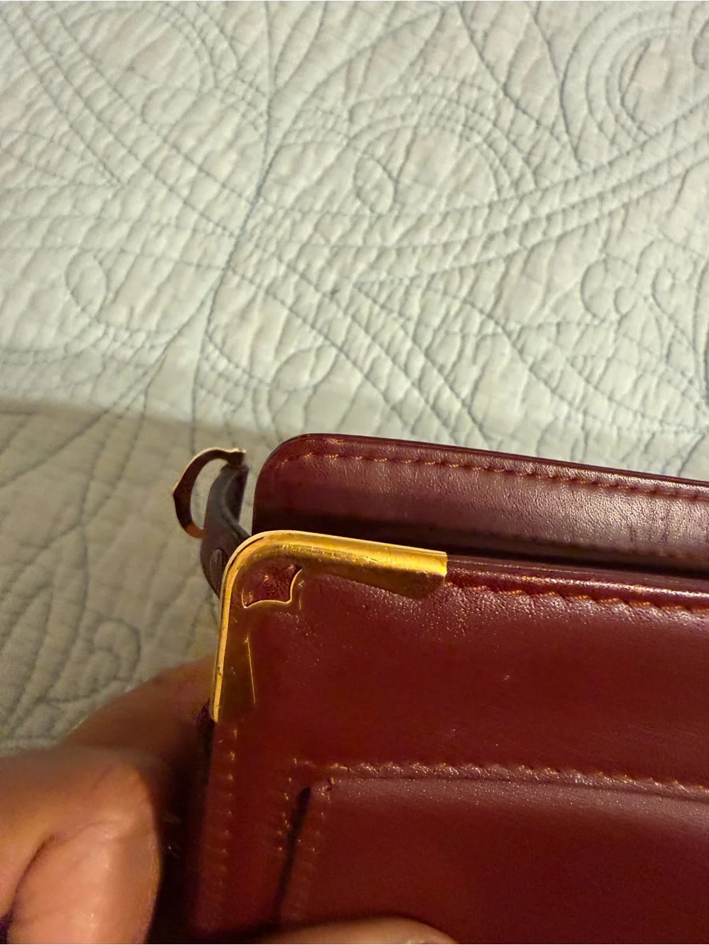 Vintage Cartier Burgundy Leather Clutch with Gold Corner Accents